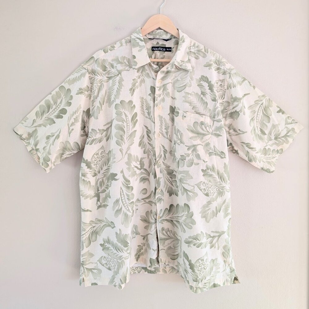 Nautica Mens Linen Blend Hawaiian Shirt Tropical Beach Vacation Summer Resort XL